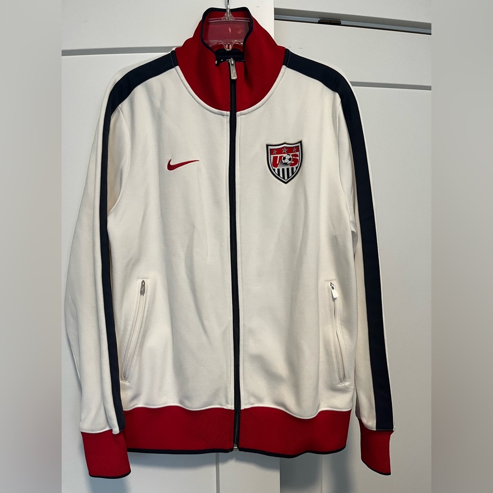 Nike USA Men’s Soccer Team Jacket Large White full zip USMNT 2010 Vintage